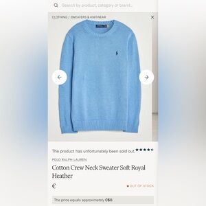 Polo by Ralph Lauren Men's Light Blue Crewneck Sweater